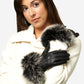 CC4066 (black) - Women’s Italian fox fur cuff cashmere lined leather gloves