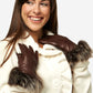 CC4066 (brown) - Women’s Italian fox fur cuff cashmere lined leather gloves