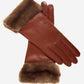 CC4127 (brown) - Women’s Italian cashmere lined 4-button length leather gloves with mink cuff