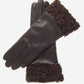 CC4172 (brown) - Women’s Italian cashmere lined leather gloves with Persian lamb cuffs