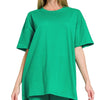 Zenana Cotton Round Neck Top & Biker Shorts - K GREEN