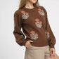 Umgee Floral Knit Sweater with Puff Sleeves - Farnelli