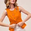 SO ME Slim Fit Button Front Game Day Color Denim Vest Top - ORANGE