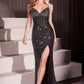 Fitted Black Embellished Gown - Farnelli