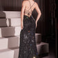 Fitted Black Embellished Gown - Farnelli