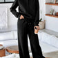 Collared Sweatshirt and High Waist Pants Active Set - Farnelli