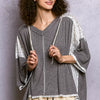 POL Short Sleeve Hoodie Top with Lace Detail - GREY