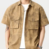 Men's Plus Size Button Up Short Sleeve Shirt - Brown