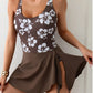 Printed Scoop Neck Wide Strap One-Piece Swimwear - Farnelli