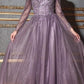 Cinderella Divine CD0172 A-Line Layered Tulle Gown Off The Shoulder Long Sleeve