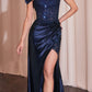 Cinderella Divine CD0186 Long Floral Off the Shoulder Gown with Slit