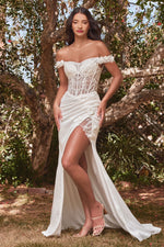 Off The Shoulder Lace Bodice Fitted Gown - Farnelli