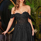 Cinderella Divine CD0198 Long Lace A-Line Gown with Off the Shoulder Sleeves