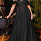 Cinderella Divine CD0198 Long Lace A-Line Gown with Off the Shoulder Sleeves