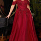 Cinderella Divine CD0198 Long Lace A-Line Gown with Off the Shoulder Sleeves