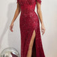 Ladivine CD0203 Long Off the Shoulder Sequin Gown with Slit
