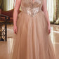 Ladivine CD0217 Long A-Line Strapless Sequin Bodice Glitter Tulle Skirt Dress