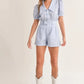MABLE Striped Puff Sleeve Collared Neck Romper - Farnelli