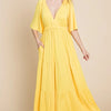 Culture Code Backless Plunge Half Sleeve Tiered Dress - LEMONADE