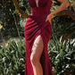 Cinderella Divine CD235 Long Velvet Gathered Fitted Dress