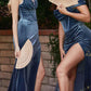 Cinderella Divine CD235 Long Velvet Gathered Fitted Dress