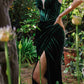 Cinderella Divine CD235 Long Velvet Gathered Fitted Dress
