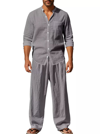 Men's Full Size Button Up Long Sleeve Shirt and Pants Plus Size - Farnelli