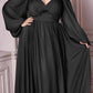 Cinderella Divine CD243C Long Sleeve A-Line Chiffon Dress