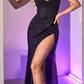 Cinderella Divine CD254 Long Glitter Corset Gown with Cowl Neck and Slit