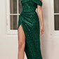 Ladivine CD260 Long Off the Shoulder Sequin Gown with Slit