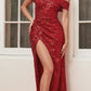 Ladivine CD260 Long Off the Shoulder Sequin Gown with Slit