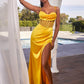 Ladivine CD265 Long Fitted Corset Satin Gown with Slit