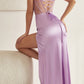 Ladivine CD265 Long Fitted Corset Satin Gown with Slit