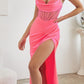 Ladivine CD265 Long Fitted Corset Satin Gown with Slit
