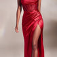 Ladivine CD265 Long Fitted Corset Satin Gown with Slit