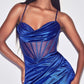 Ladivine CD265 Long Fitted Corset Satin Gown with Slit