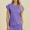 Double Take Full Size Pocketed Texture Round Neck Top and Shorts Set - Lavender