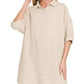 Zenana Washed Double Gauze Button Down Shirt Dress - Farnelli
