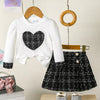 Children's Plaid Heart Top and Skirt Set - White