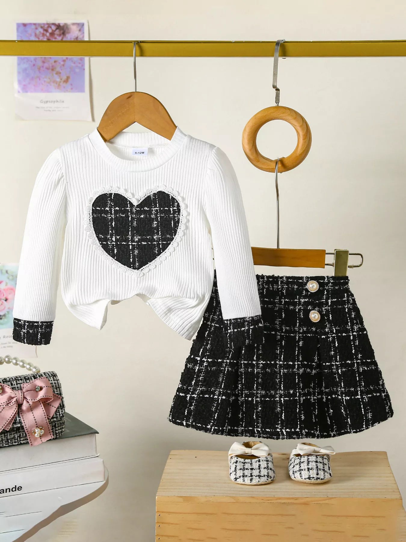 Children's Plaid Heart Top and Skirt Set - Farnelli