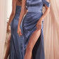 Ladivine CD327 Long One Shoulder Satin Draped Dress