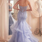 Ladivine CD332 Long Layered Tulle Tiered Mermaid Gown Sheer Boned Bodice