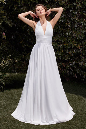 Satin Halter Neckline A-Line Bridal Dress - Farnelli