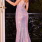 Ladivine CD3936 Long Strapless Sequin Dress With Lace Applique