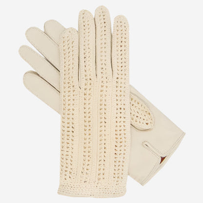 CD4020 (cream) - Women’s Italian crochet and leather driving gloves