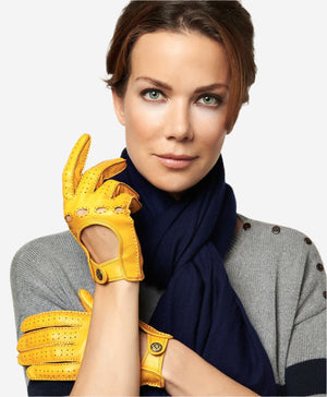 CD4266 (yellow) - Women’s Italian leather driving gloves with contrast stitching