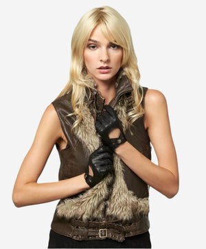 CD4378 (black) - Women's Sporty Italian Leather Driving Gloves