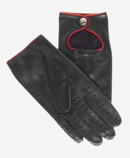 CD4927 (black) - Women’s Italian leather driving gloves with accent piping