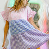 BiBi Plaid Color Block Tiered Top - Blush/Blue/Lavender