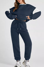 Drop Shoulder Loose Sweatshirt and Joggers Active Set - Farnelli